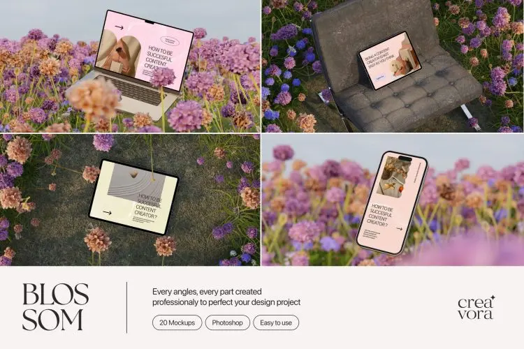 Blossom – Spring Mockup Bundle  15款花卉植物iPhone手机iPad平板Macbook笔记本电脑ps样机素材