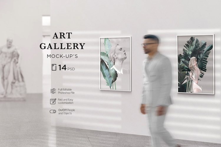 Art Gallery MockUp Poster  14款美术馆摄影艺术展览展厅画展海报作品ps样机素材场景展示效果