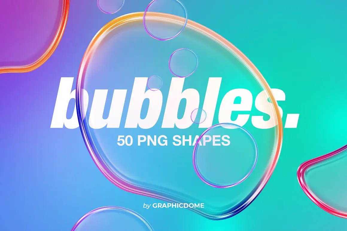 50 Bubbles PNG Shapes  50款彩虹时尚彩色半透明泡泡水珠艺术气泡webp免抠高清图片素材