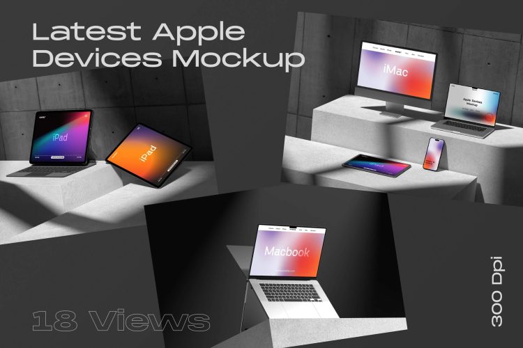 Apple Products Mockup Collection  18款iPhone手机Macbook笔记本电脑数码产品水泥工业风场景ps样机