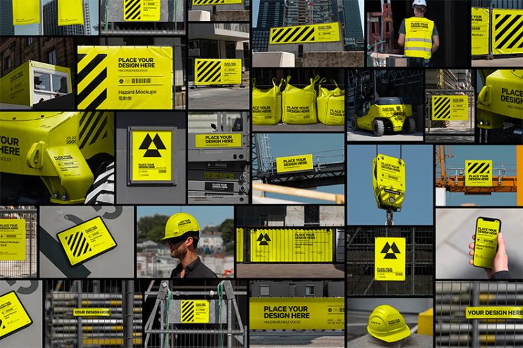 25x Construction Mockup Bundle Vol.02  25款高级建筑品牌VI安全帽广告牌卡车海报设计展示PS贴图样机模板