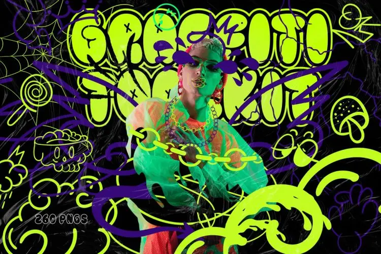 Graffiti Toolkit – 260 PNG Elements  260款创意潮流街头乱涂手绘插画涂鸦标记符号拼贴webp免抠图片素材