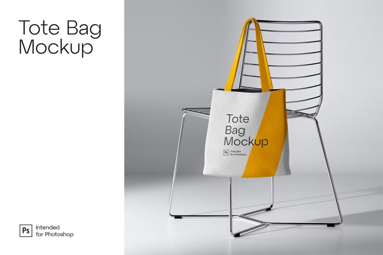 Tote Bag Mockup 挂在椅子上的手提购物袋模型品牌logo设计贴图ps样机素材模板