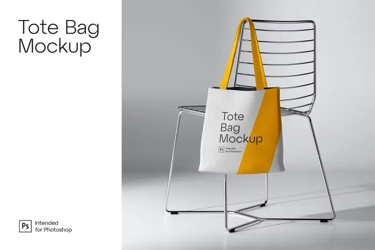 Tote Bag Mockup 挂在椅子上的手提购物袋模型品牌logo设计贴图ps样机素材模板