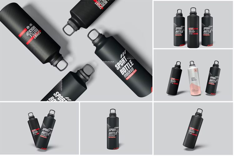 Sport Bottle Mockup 运动水壶水瓶模型品牌包装logo设计贴图ps样机素材模板 6psd