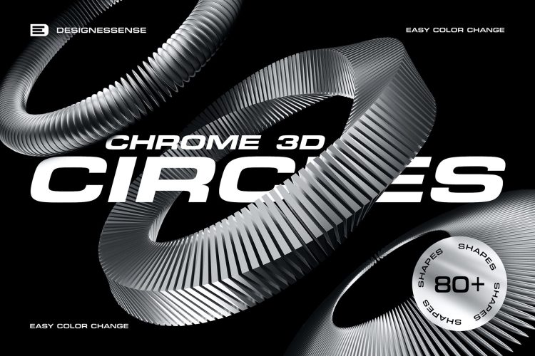 3D Chrome Circles  82款未来科幻抽象艺术3D立体镀铬金属不规则几何图形png免抠素材