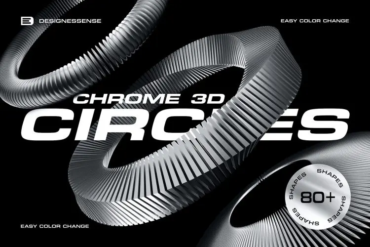 3D Chrome Circles  82款未来科幻抽象艺术3D立体镀铬金属不规则几何图形webp免抠素材