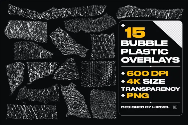 15 Bubble Plastic Torn Overlay Textures 15款防震透明气泡塑料薄膜碎片纹理背景图片国外设计素材
