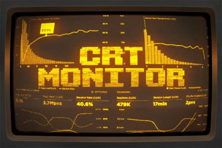 CRT Machine – Retro Monitor Effect 潮流复古CRT显示器怀旧低保真像素风半调马赛克做旧ps特效样机