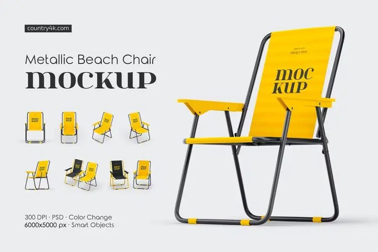 Metallic Beach Chair Mockup Set  7款户外露营便携椅子折叠椅休闲椅设计贴图ps样机素材展示效果图