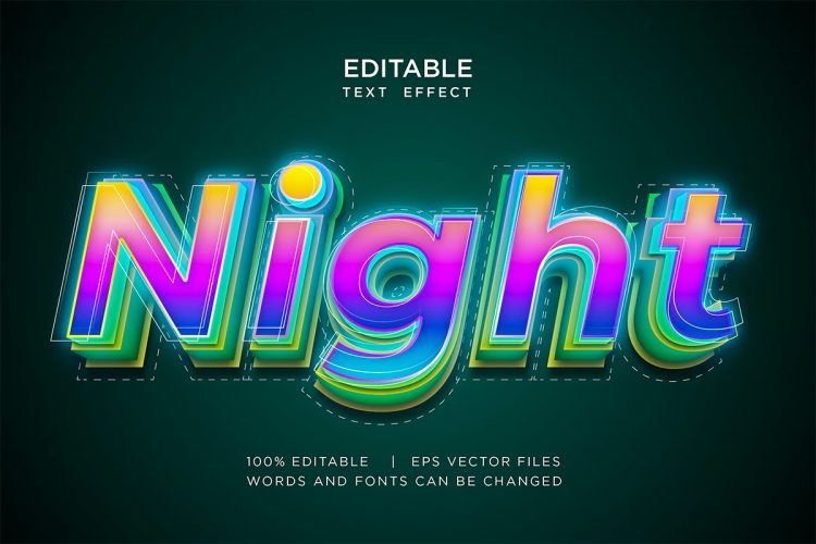 Night 3d Text Effect in Neon Style 俱乐部酒吧logo标识设计夜间霓虹灯3D字母特效Ai矢量素材