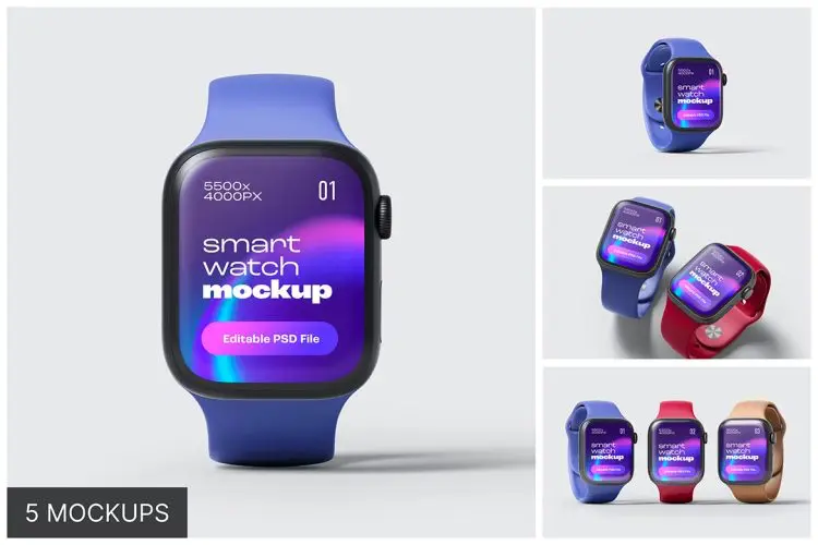 Apple Watch 8 Mockup Set 10款苹果Apple Watch 8运动智能手表模型用户界面ui设计展示贴图ps样机素材模板