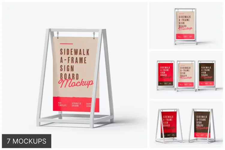 Outdoor Advertising A-Stand Mockup Set  7款木质A字型户外广告展架模型营销展览展示设计贴图ps样机素材模板