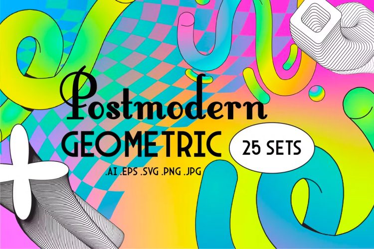 Post Modern Geometric Shape Elements  90年代潮流复古缤纷超现实主义抽象艺术涂鸦几何图形ai设计素材
