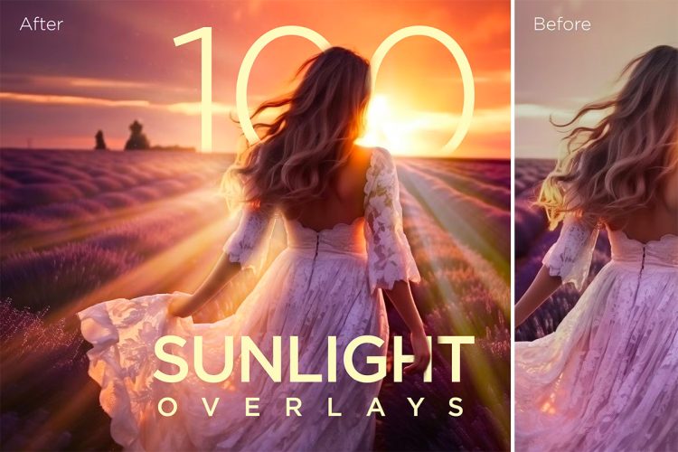 100 Realistic Sunlight Overlays Photoshop editing  100款逼真阳光彩虹镜头光晕耀斑光束散景背景覆盖叠加图片设计素材