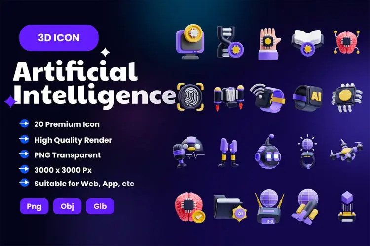 Artificial Intelligence 20款未来科技Ai人工智能机械设备插图3D图标icon设计素材