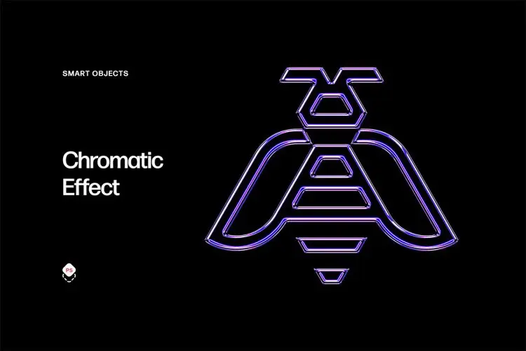Chromatic Text Effect 复古金属抛光质感文本字母ps特效样机素材智能对象模板