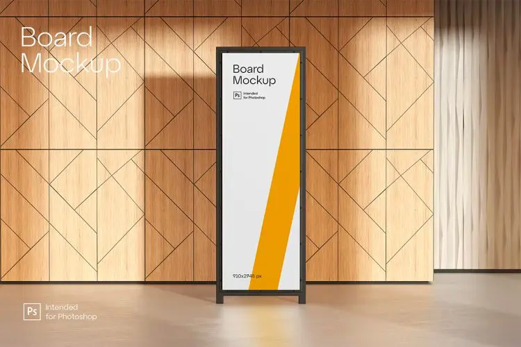 Board Mockup 竖板广告牌板模型品牌广告展览展示设计贴图ps样机素材模板