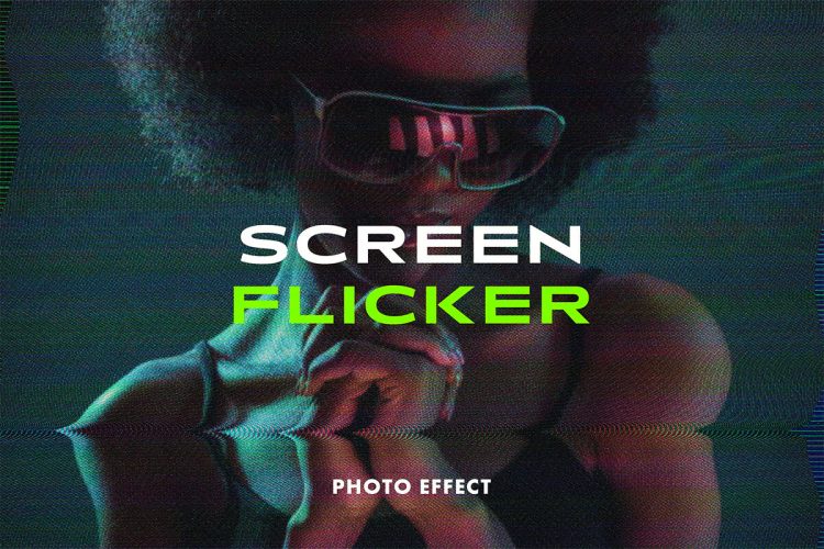 Screen Flicker Photo Effect 监视器影像故障毛刺噪音预制效果ps特效样机素材模板