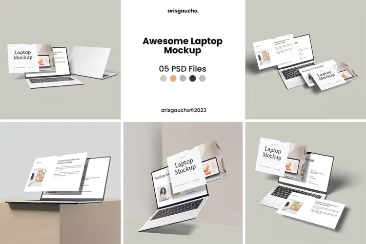 Awesome Laptop Mockup 笔记本电脑屏幕用户界面ui设计作品展示贴图ps样机素材模板
