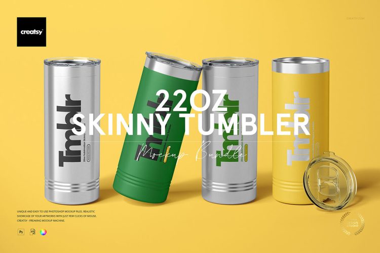 22 oz Skinny Tumbler Mockup Bundle 不锈钢保温杯冷水杯文创礼品杯子包装设计ps样机素材展示效果图