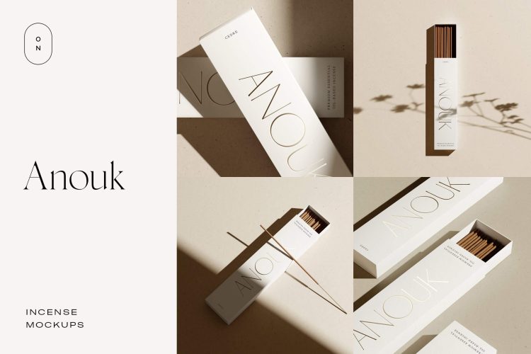 Incense Packaging Mockups – Anouk  6款沉香檀香熏香礼盒香薰产品包装设计贴图ps样机素材展示效果图