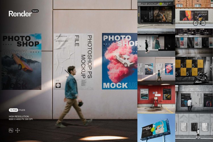 Posters and Billboard Mockup Set  10款户外街头广告牌招贴海报设计作品贴图ps样机素材展示效果图