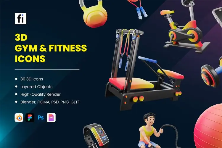 3D Gym Fitness Icons  30款健身设备器械膳食计划锻炼训练主题3D插画图标icon设计素材webp免抠图片