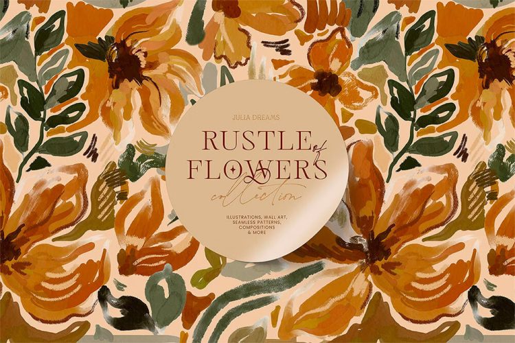 Rustle of Flowers Collection 秋季时尚手绘水彩油画花卉植物装饰绘画印花图案png免抠图片素材