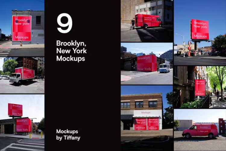 Brooklyn, NY Branding Mockup Bundle  9款城市户外街拍广告牌招贴灯箱海报设计ps样机素材展示效果图