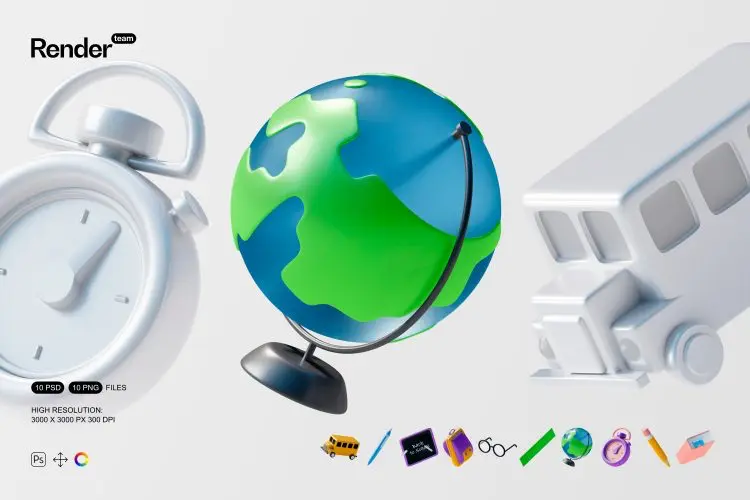 Back to School 3D Icons  10款3D卡通开学季学习文具学校课堂培训插图插画webp免抠图片素材