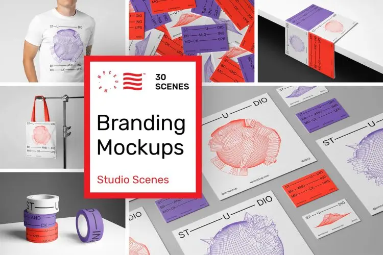 Studio Branding Mockups 30款品牌vi应用系统名片拎袋文具文创周边设计作品贴图ps样机素材