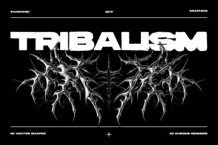 Tribalism – Vector Shapes  96款潮流复古Y2K摇滚死亡金属部落图腾图形纹身图案ai设计素材