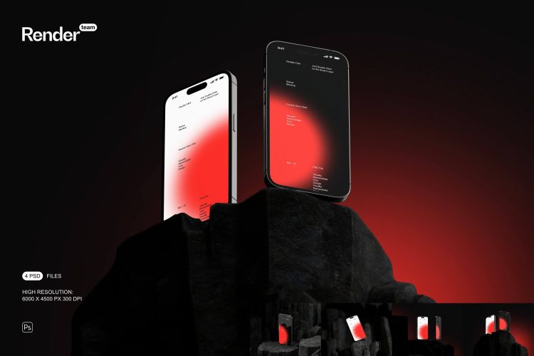 iPhone 14 Pro Mockup 未来工业黑化风苹果iPhone 14 Pro屏幕演示展示贴图PSD样机模板