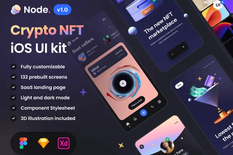 Node – Crypto NFT iOS UI Kit 时尚潮流NFT市场金融交易app界面网页作品集ui素材开发模板源文件