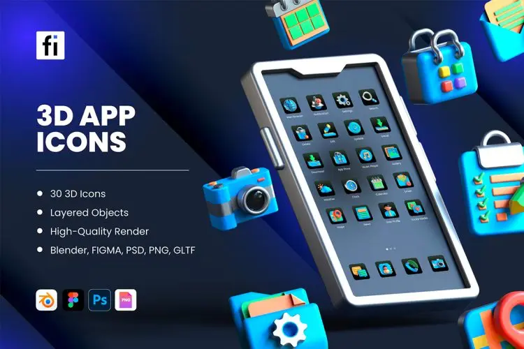 3D App Icons  30款卡通3D立体互联网科技APP设计图标Icons设计素材合集