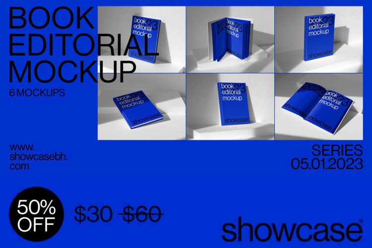 S6_Book Mockup  6款极简硬面精装书籍手册画册封面内页设计ps样机素材展示效果图