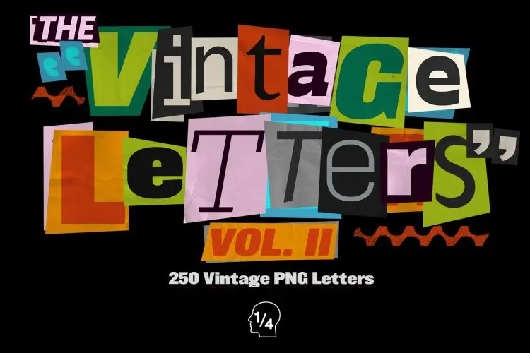 Vintage Letters  250款复古扁平字母数字剪切画贴纸插图插画webp免抠图片设计素材