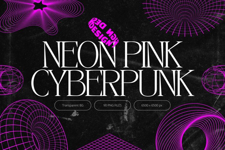 Neon Pink Cyberpunk Shapes  90款潮流未来科幻Y2K赛博朋克抽象艺术几何图形png免抠图片素材