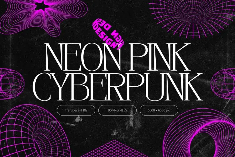 Neon Pink Cyberpunk Shapes  90款潮流未来科幻Y2K赛博朋克抽象艺术几何图形webp免抠图片素材