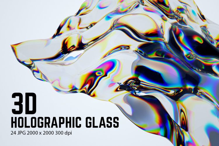 3D Holographic Glass – Texture Pack  24款3D科幻全息液体水晶玻璃反光折射抽象艺术背景底纹图片素材