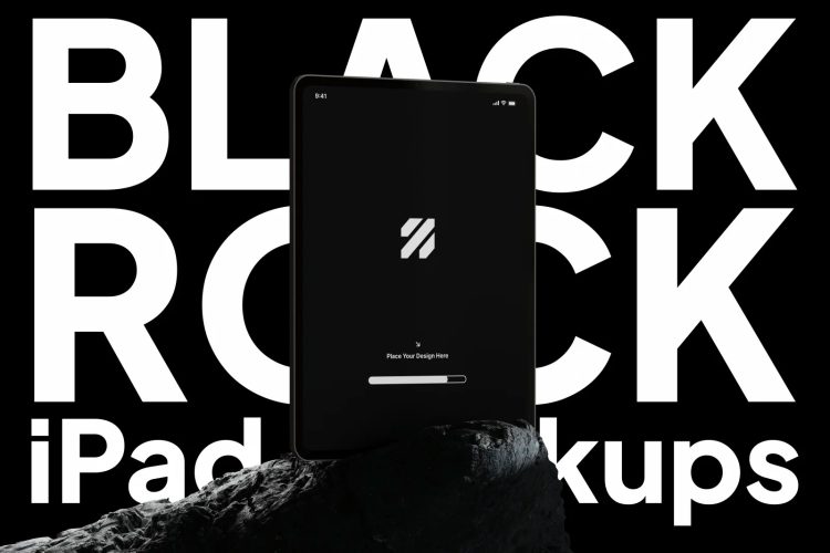 Black Rock – iPad Mockups  16款工业黑化风品牌VI应用UI设计iPad屏幕演示展示贴图PS样机素材