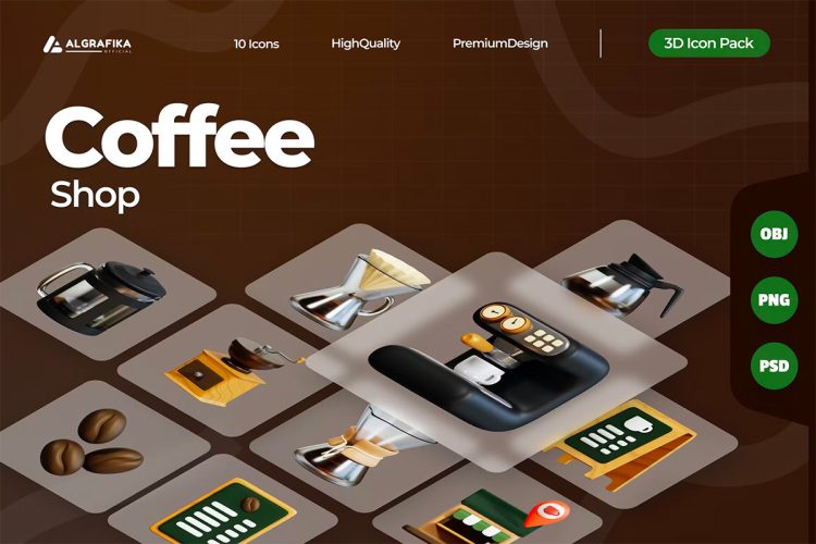 Coffee Shop 3D Icon  20款独特咖啡饮料配件3D插图图标Icons设计素材合集