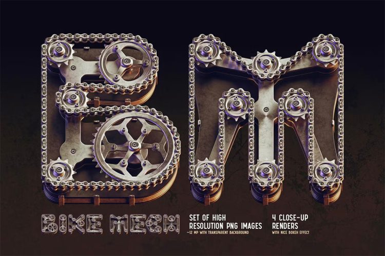 Bike Mech – Color Bitmap Font 复古工业风蒸汽朋克机械金属质感标题LOGO设计PNG