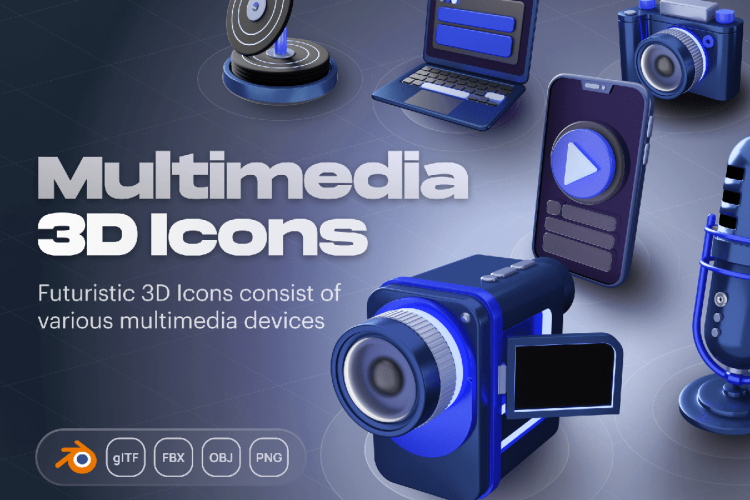 Devicely – Multimedia & Device 3D Icon Set  20款3D立体多媒体科技数码影音网络设备icon图标png免抠图片素材