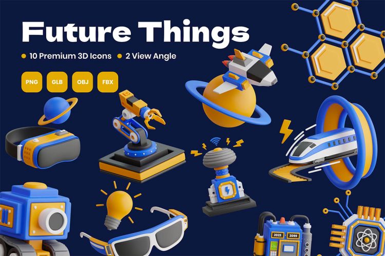 Future Things 3D Icon  20款未来科幻AI人工智能汽车无人机飞船3D图标Icons设计素材合集