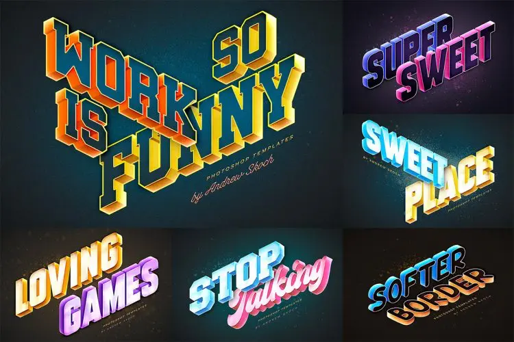 Isometric Text Effects  6款等距3D立体游戏文本字母标题ps特效样机素材预制模板