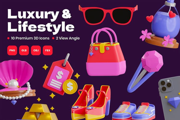 Luxury & Lifestyle 3D Icon Pack  20款奢华女士生活方式3D插图图标Icons设计素材合集