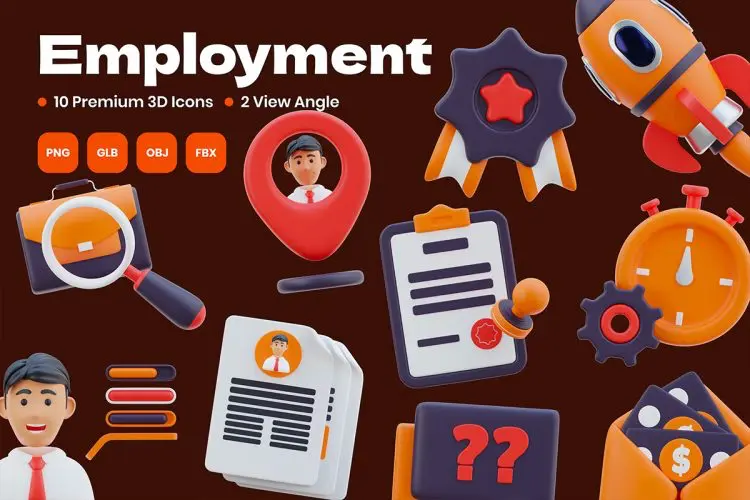 Employment 3D Icon  20款高级项目管理生产力进度表奖章3D插图图标Icons设计素材包