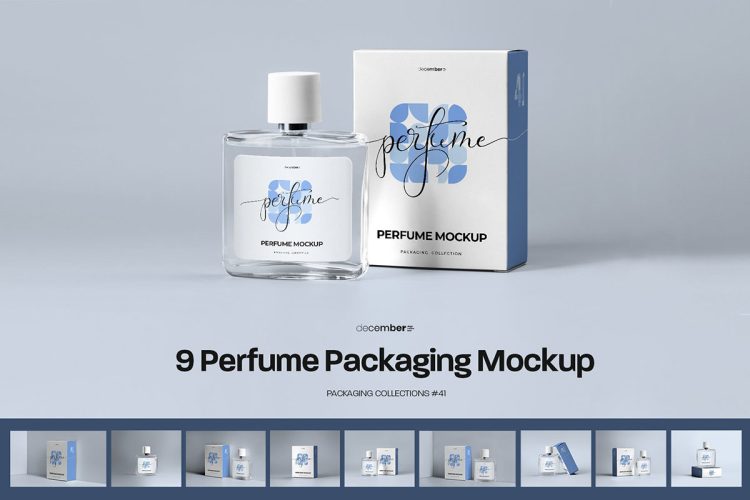 9 Perfume Packaging Mockups  高级香水古龙水喷雾美妆产品包装设计贴图ps样机素材展示效果模板